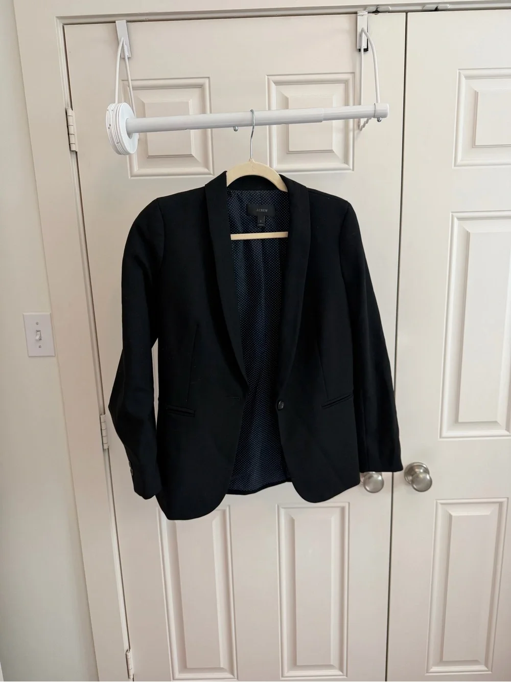 J.Crew Black Single-Button Blazer with Polka Dot Lining – Size 2